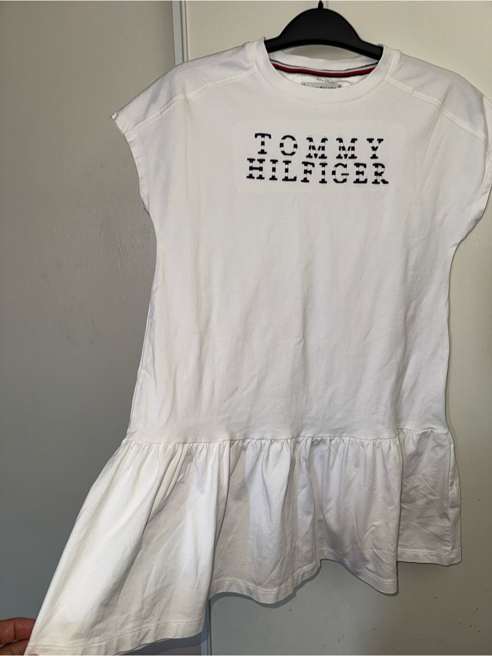 Tommy Hilfiger White Logo Ruffle Hem Tee